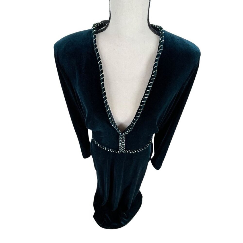 $4295 Monique Lhuillier 14 Plunging Crystal embellished Velour Gown elegant - Picture 6 of 14